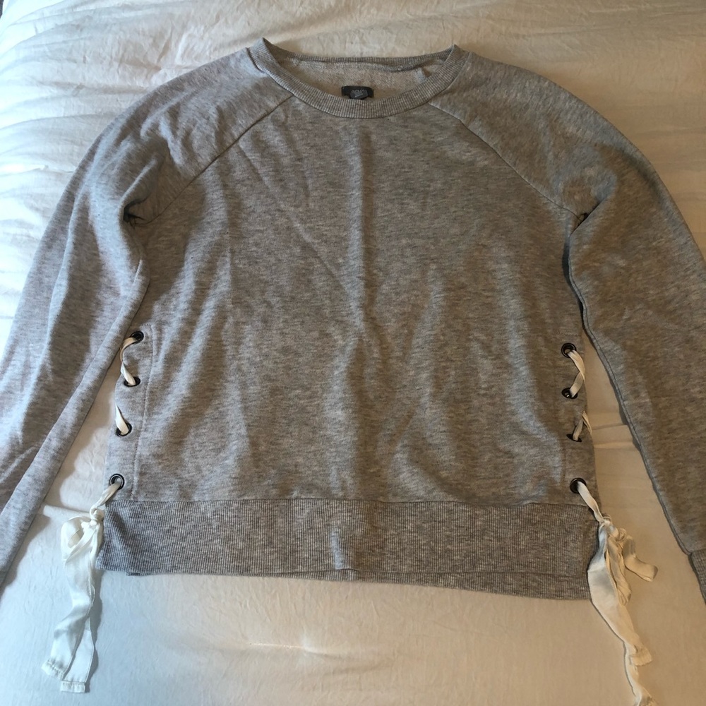 Aerie grey crew neck sweatshirt with ribbon detail